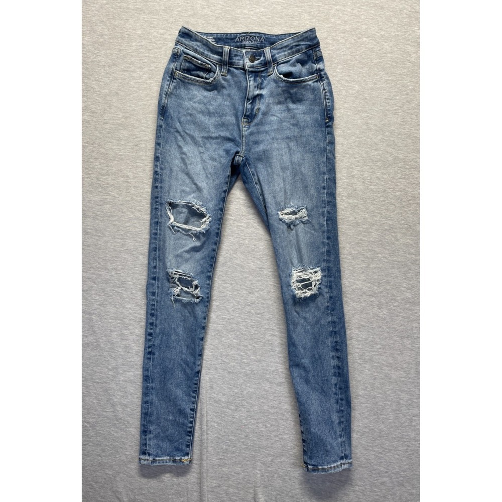 Arizona Jeans Co High Rise Jegging Jeans Women's 3‎ Blue Denim Distressed Skinny